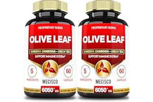 Mecisco 5in1 Olive Leaf Extract for 4 Months 6050mg with Garcinia Cambogia, Green Tea, Green Coffee & Black Pepper - Cardiovascular Health, Well Being & Immune Support - 2 Packs 60 Capsules