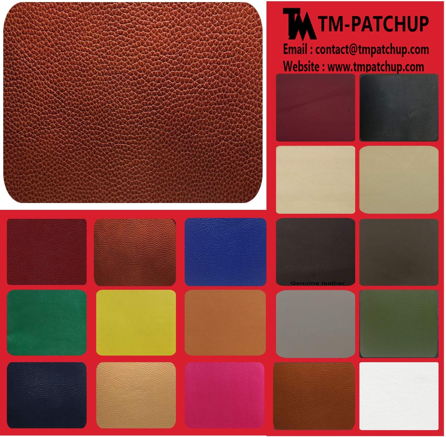 TMpatchup Genuine Leather and Vinyl Repair Patches Kit, Grain Self Adhesive Leather, Multiple Colors and Sizes Available (Burgundy Red, 4'' x 8'')