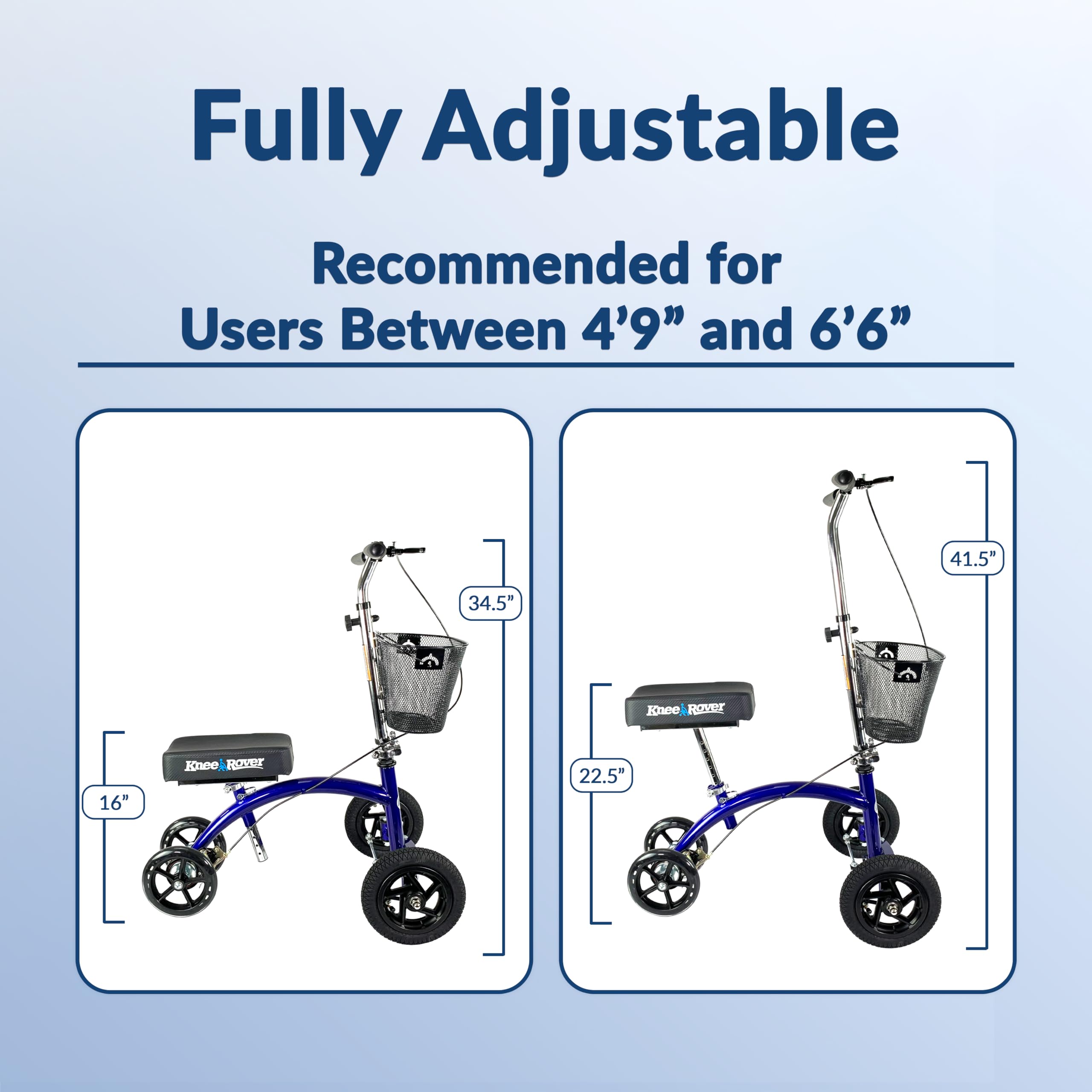 KneeRover Hybrid All Terrain Knee Scooter for Adults for Foot Surgery Heavy Duty Knee Walker for Broken Ankle Foot Injuries - Leg Recovery Scooter Best Knee Crutch Alternative (Blue)