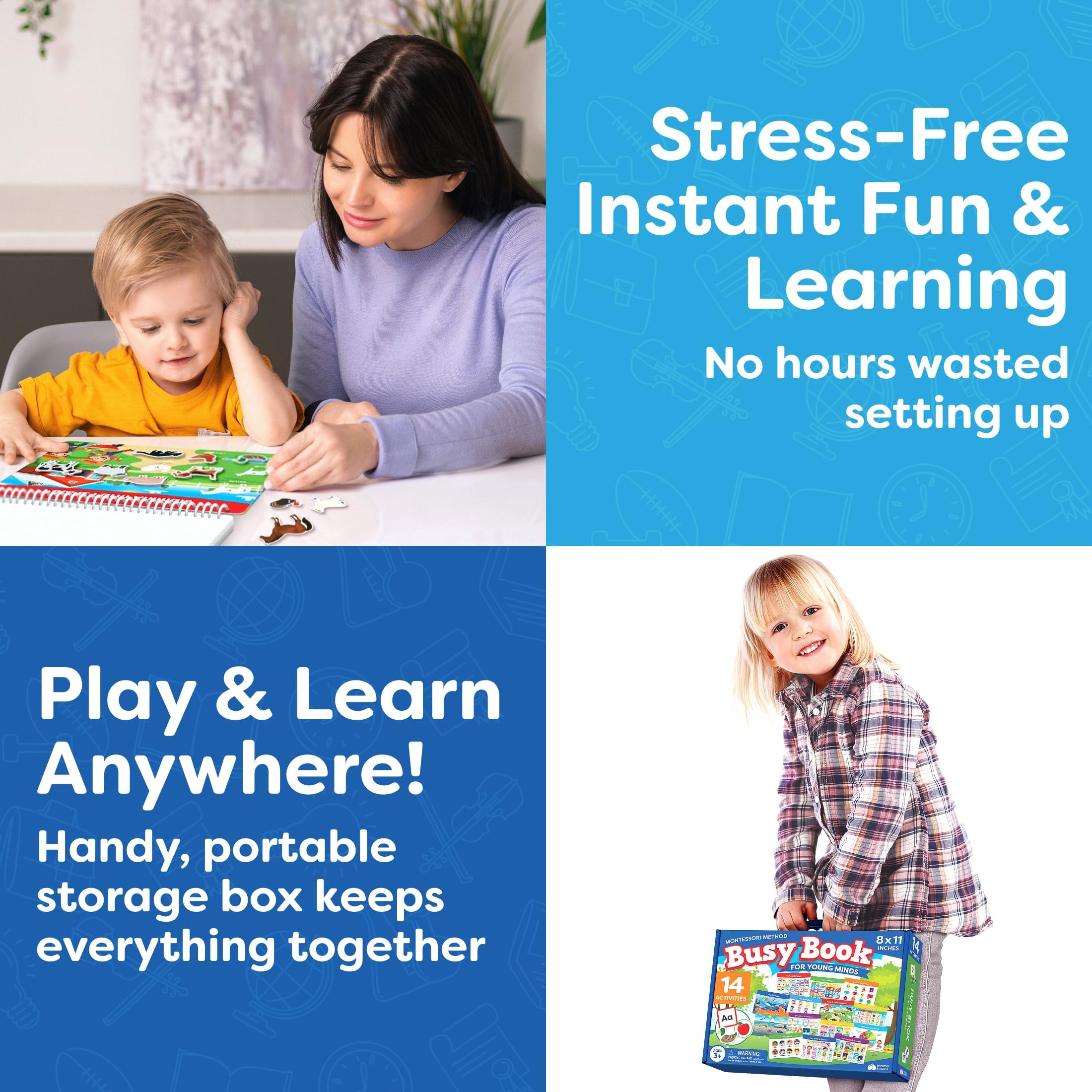 Montessori Preschool Busy Book for Toddlers Ages 3 and Up - Preassembled Preschool Learning Activities Homeschool Montessori Toys - 3 Year Old Boy Gift, Christmas Gifts for Grandkids