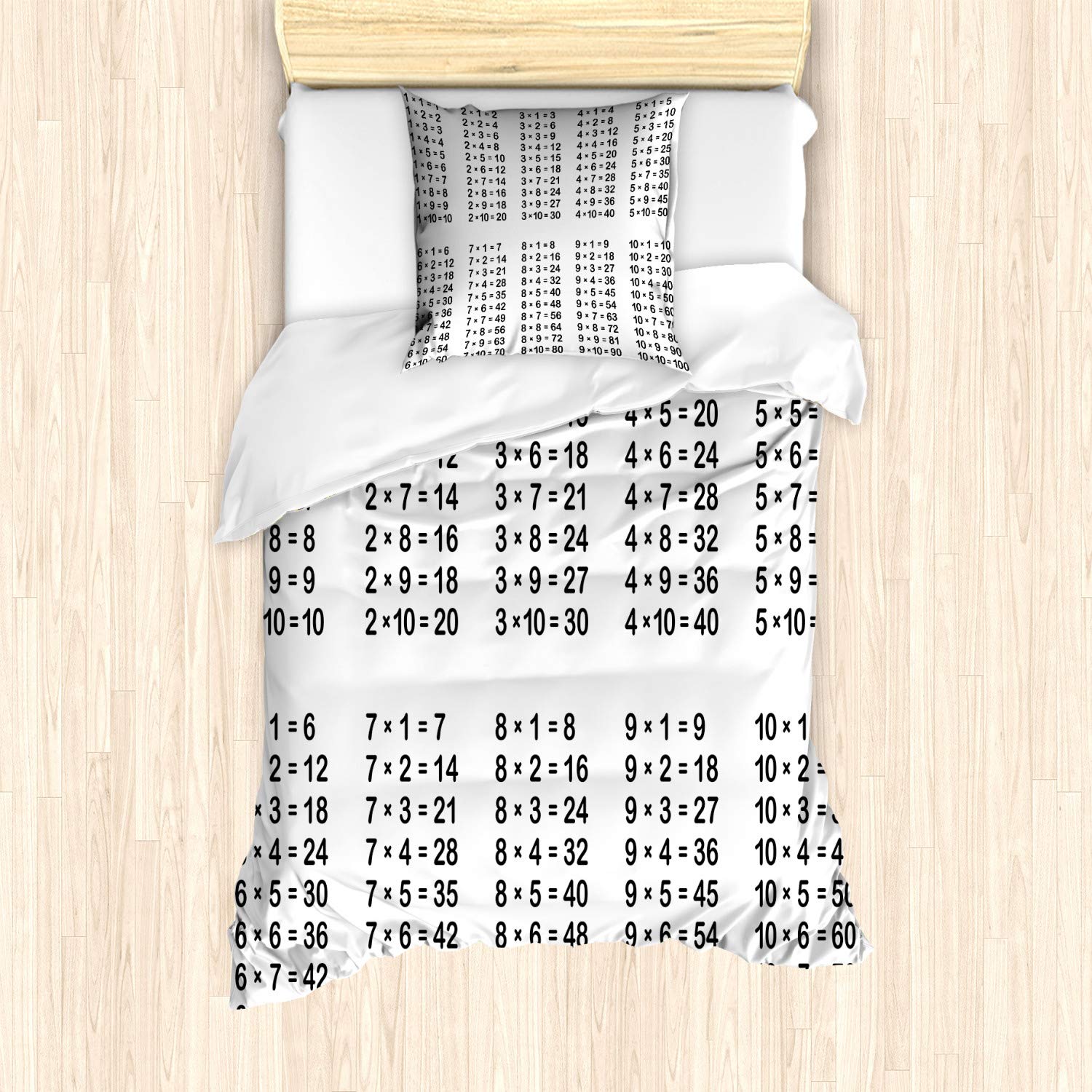 ABAKUHAUS Educational Duvet Cover Set, Multiplication Table on White Background Mathematics Algebra School Student, Bedding Set 2 Pieces with 1 Pillow Shams, 135 cm x 200 cm, Black-And-White
