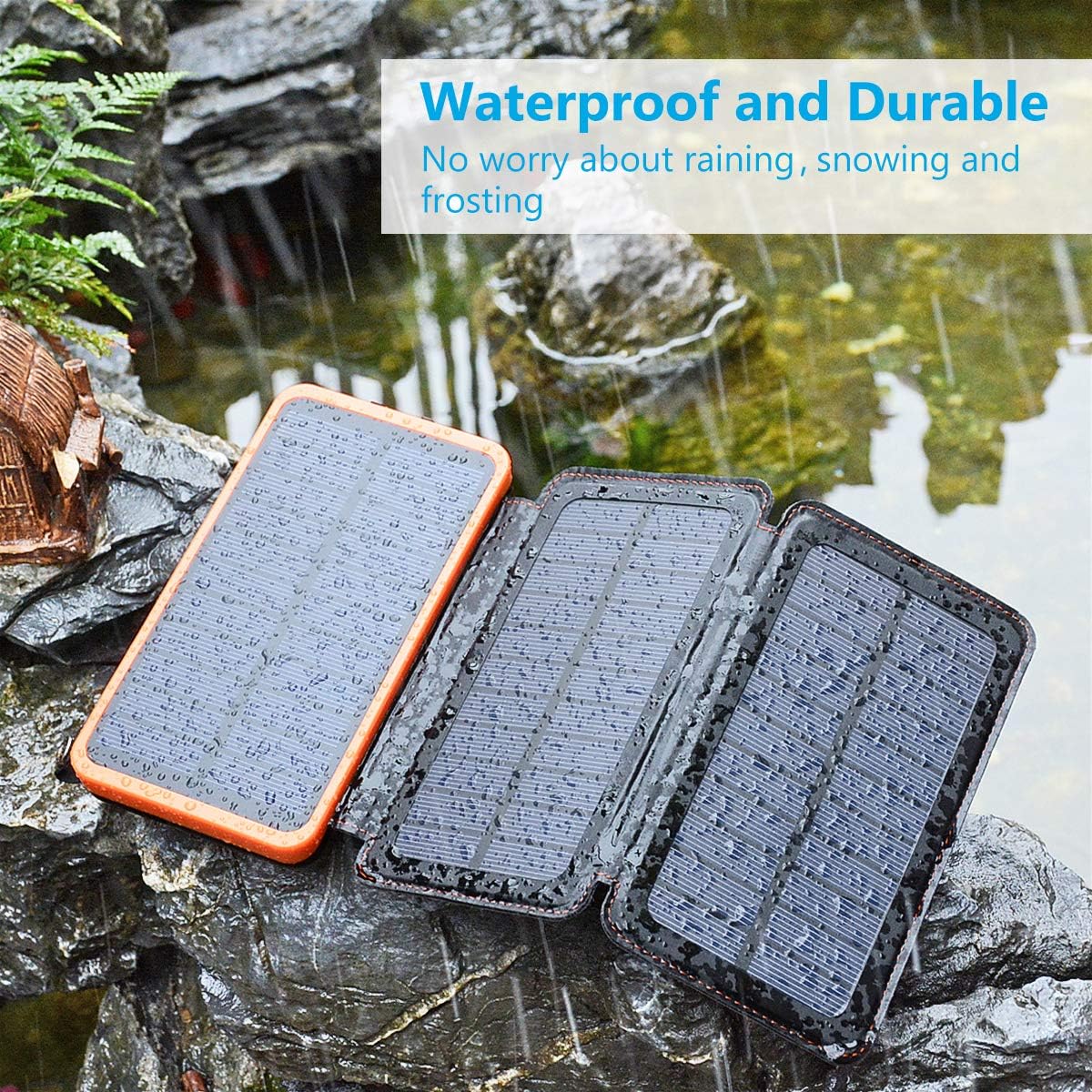 Solar Charger 24000mAh, FEELLE Solar Power Bank with 2 USB Ports Waterproof Portable External Battery Compatible with Smartphones, Tablets and More