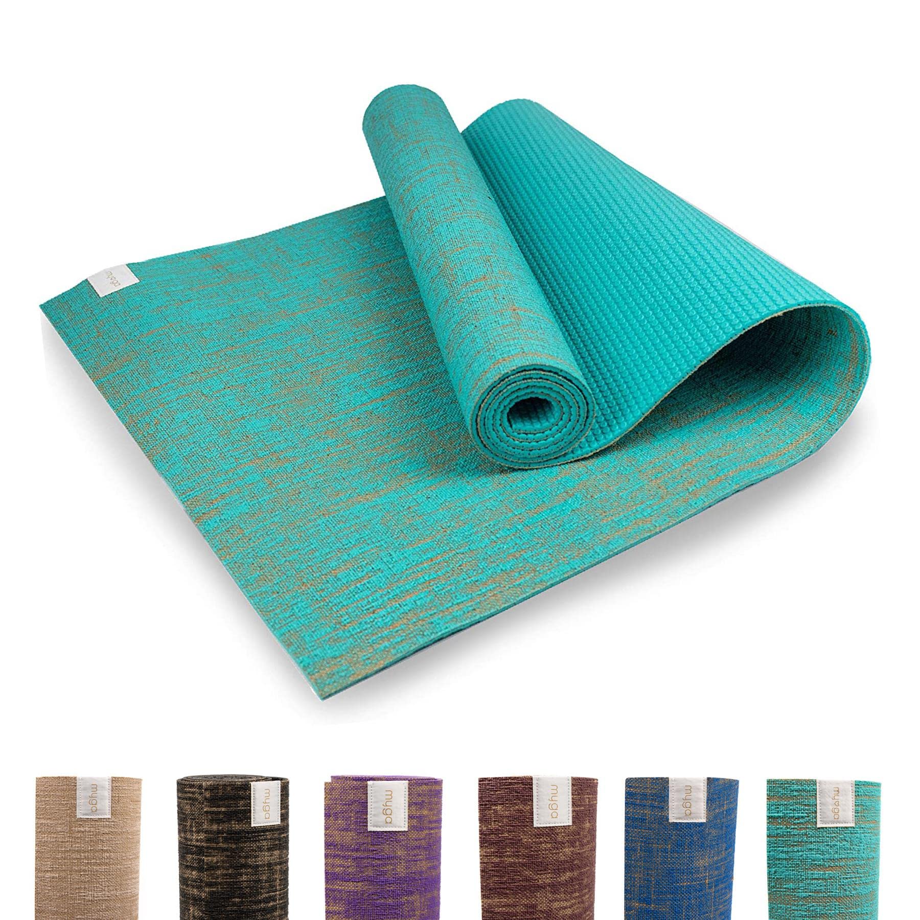 Myga RY1332 - Jute Yoga Mat - High Performance Vegan Floor Exercise Mat - Eco Friendly Biodegradable Yoga Mat with PVC Backing - 5mm Thickness - Aqua โ image 1