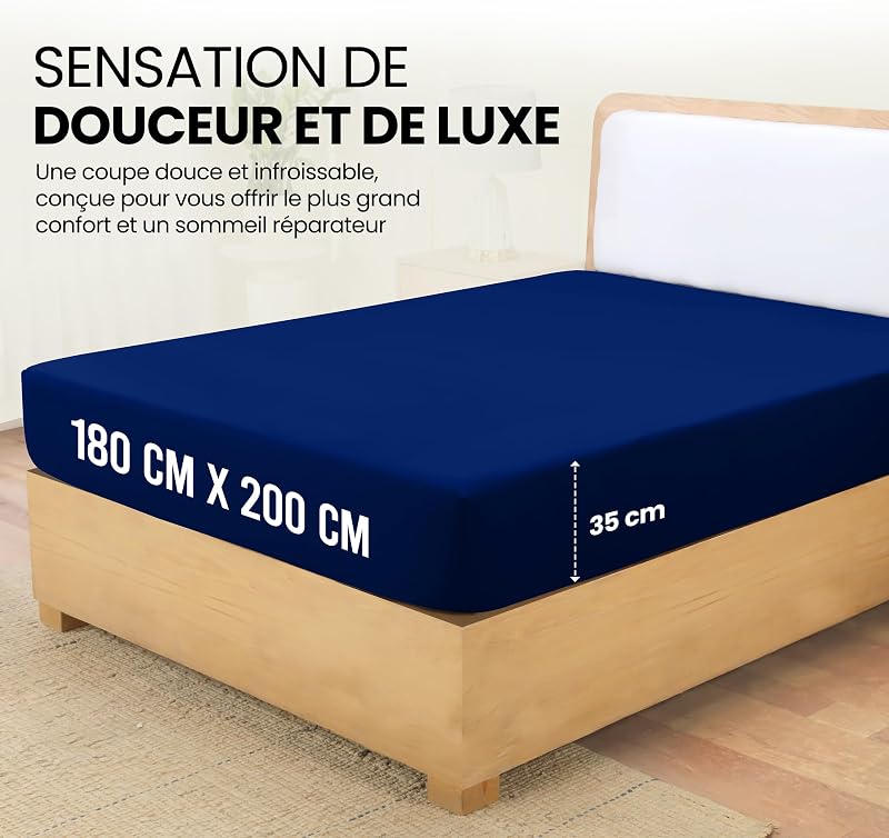 Drap Housse - Bleu Royal, 180 x 200 cm