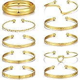 YEEZII Gold Bangle Bracelets for Women, 7Pcs 14K Gold Plated Boho Indian Multi Stackable Textured Bracelets, Chunky Bangles Set for Women Jewelry Gifts