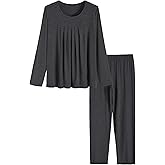 Latuza Women's Long Sleeves Pleated Front Tops Pajamas Pants with Pockets