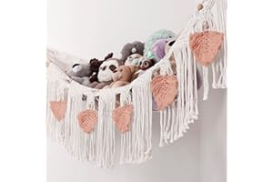 Morxy Stuffed Animal Net or Hammock - Boho Macrame Toy Hammock for Stuffed Animals - Strong Hand Woven Stuffed Animal Hammock - Easy to Install Toy Net Hammock for Stuffed Animals -Large Pink