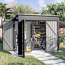 Aoxun 4' x 8' Shed Outdoor Storage Shed with Triple Lockable Door