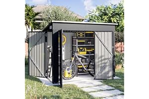 Aoxun 4' x 8' Shed Outdoor Storage Shed with Triple Lockable Door Metal Storage Cabinet with Slopping Roof for Tools Bicycles