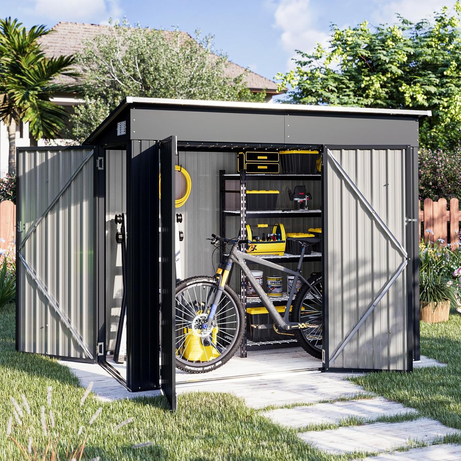 Aoxun 4' x 8' Shed Outdoor Storage Shed with Triple