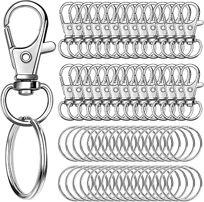 JOLCEEY 120 Pcs Swivel Lobster Clasps & Key Ring Hoops 60 Pcs Clips 60 Pcs