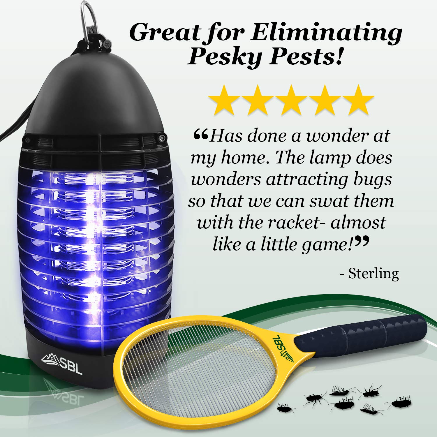 Bug Insect Fly Zapper Indoor Lamp Catcher Bundled with Electric Fly Swatter Racket Racquet SBL