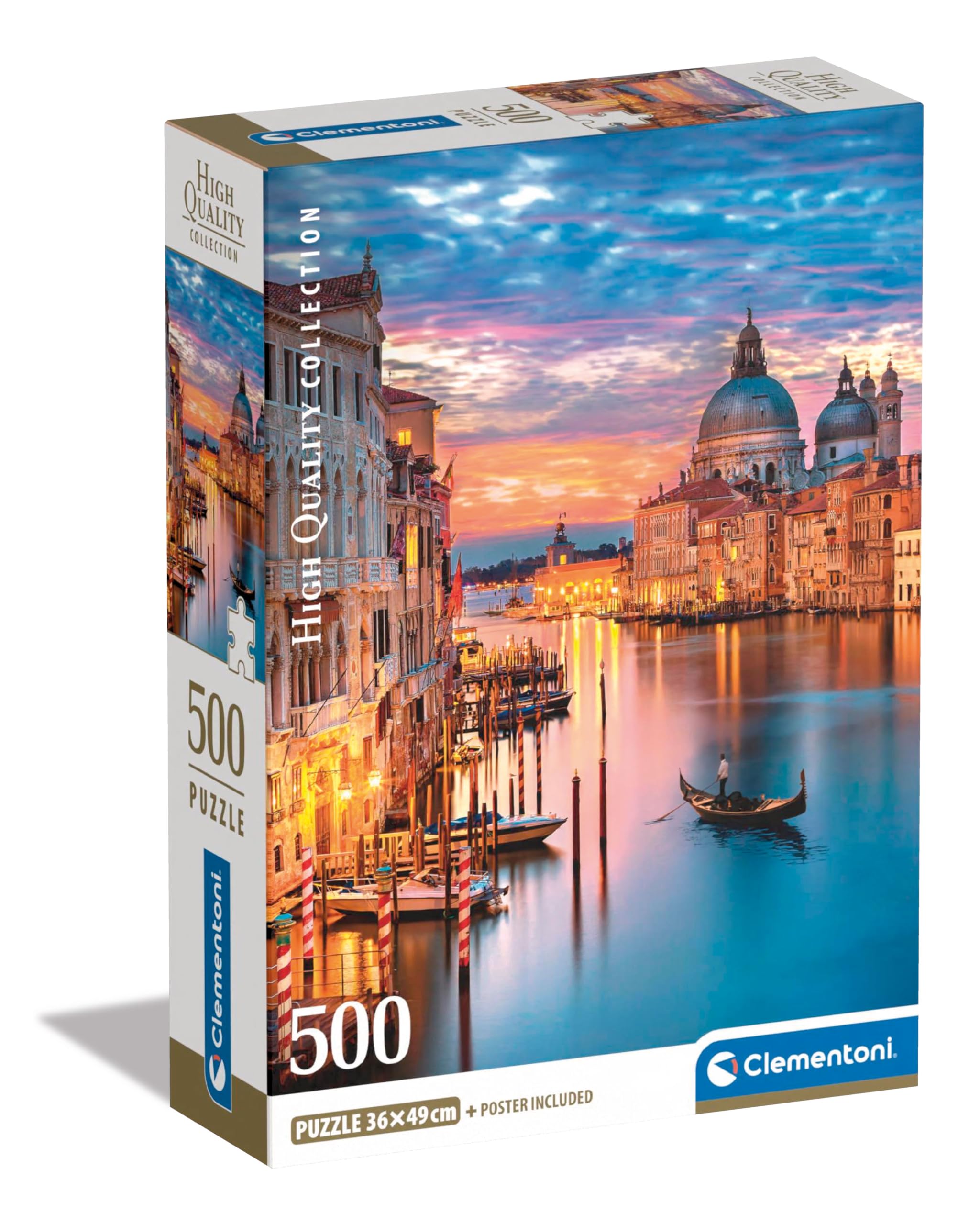 Clementoni Jigsaw Puzzle Collection - Lighting Venice 500 Pieces - Poster Included, Puzzle For Adults 14-99 Years, Gift For Men/Women, City, Landscape Italy, Made In Italy, 35542