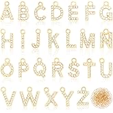 VARMDUKKE 26 Pcs Letter Charm with Jump Rings, Glitter Gold Plated Rhinestone Initial Letters Charm, Playful Crystal A-Z Alphabet Pendant for Jewelry Making, Earrings, Bracelets, DIY Crafts