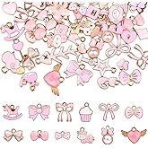 Resflyar 54 PCS Pink Bow Charms, Different Style Enamel Bow Tie Alloy Bulk for Women Jewelry Making Earrings Necklace Bracelets Pendants Romantic Flat Bowknot Charms for Christmas DIY Crafts Supplies