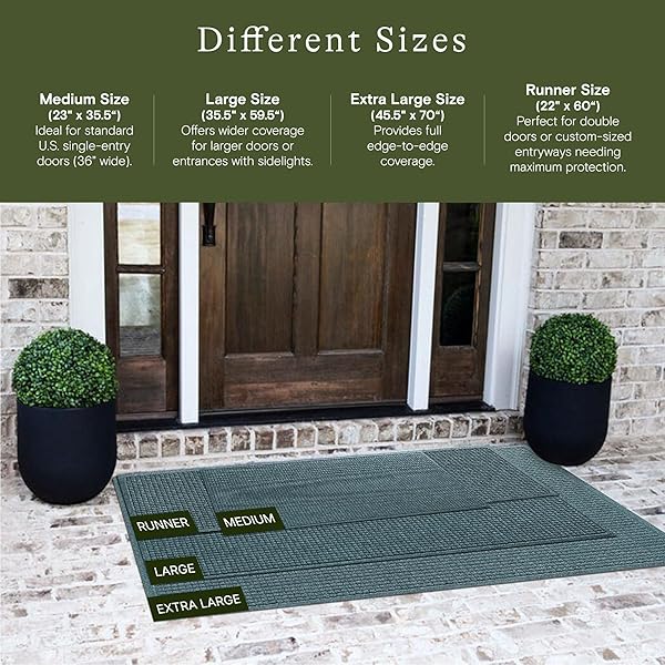 WATERHOG SQUARES FRONT DOOR MAT INDOOR OUTDOOR ENTRANCE, ABSORBENT ALL-WEATHER DOORMAT WITH NON-SLIP RUBBER BACKING, DIRT & MOISTURE TRAPPER, LOW PROFILE, EASY CLEAN, MADE IN USA, 23″X35.5″ BLUESTONE