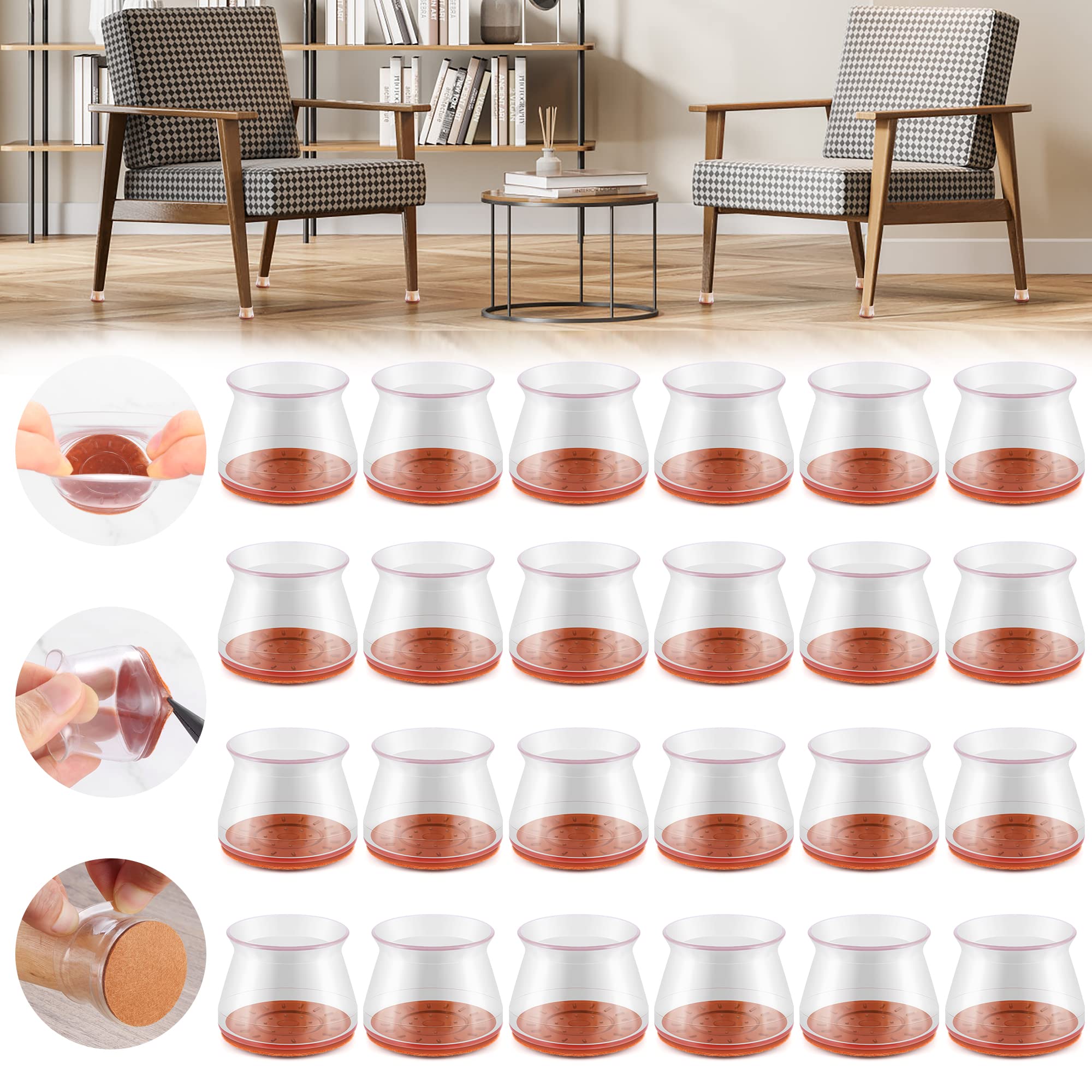 Photo 1 of 24PCS Upgraded Silicone Chair Leg Floor Protectors for Hardwood Floors, Furniture Sliders for Chair Legs, Felt Bottom Furniture Pads, Anti-Slip Round&Square Cap Covers to Scratch and Reduce Noise