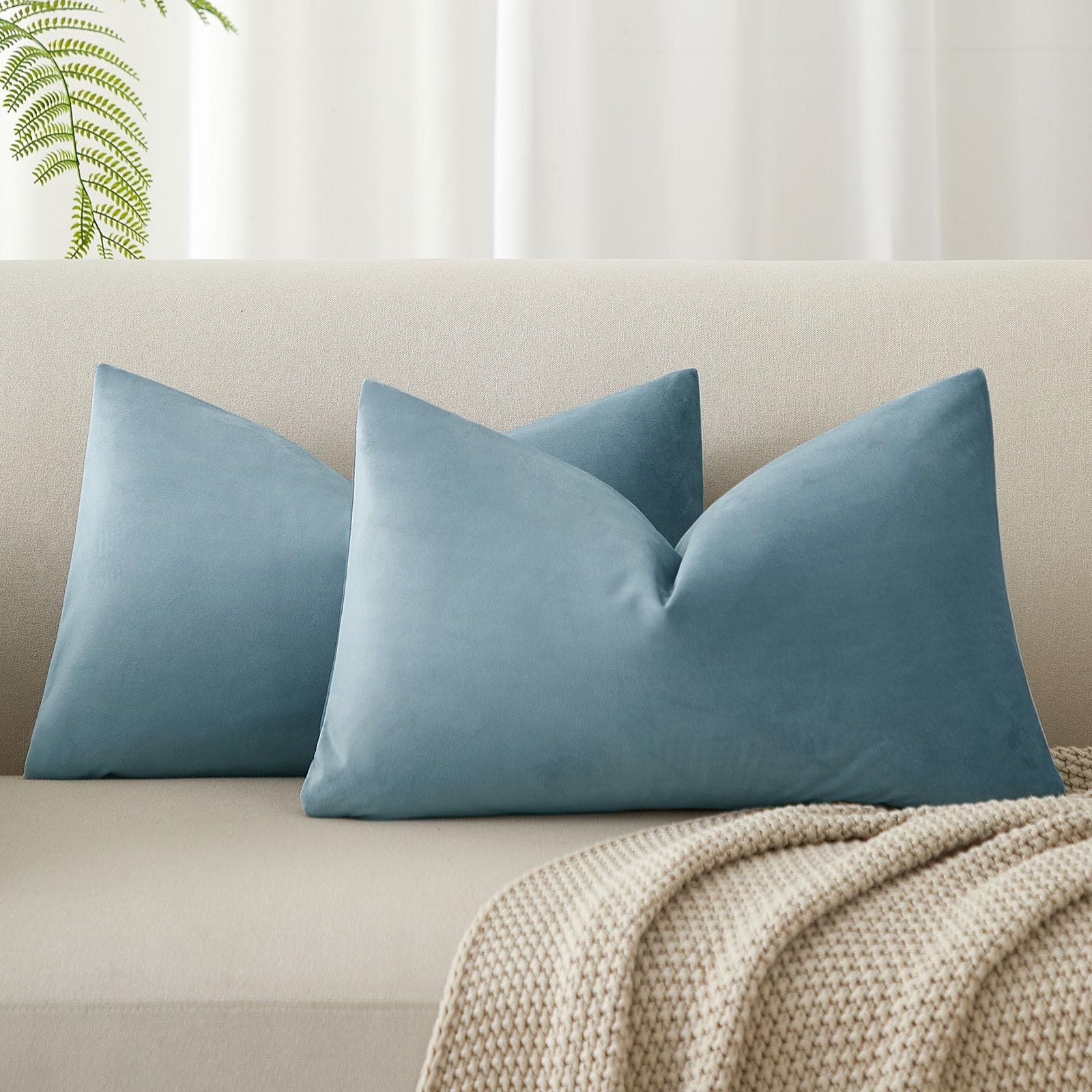JUSPURBET Light Blue Lumbar Velvet Pillow Covers 30 cm x 50 cm Set of 2 for Living Room Couch Sofa Bedroom Decorative Rectangular Firm Soft Pillow Covers with Invisible Zipper โ image 1