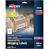 Avery Waterproof Printable Shipping Labels with Sure Feed, 5.5" x 8.5", White, 20 Blank Mailing Labels (15516)