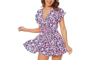 AGQT Summer Women Red Polka Dot Short Sleeve Dress V Neck Ruffled Wrap Mini Dress