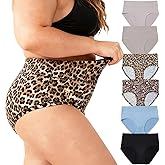 Feihtl Women's Plus Size 1XL-5XL Ladies Underwear Panties Multipacks Leopard Print Panties for Women High Waisted Undies