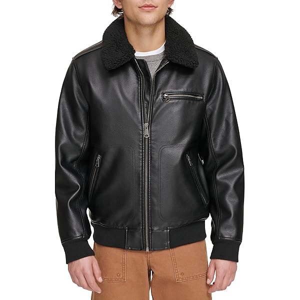 Levi's Men's Aviator Bomber Jacket, Black Faux Shearling, Small at