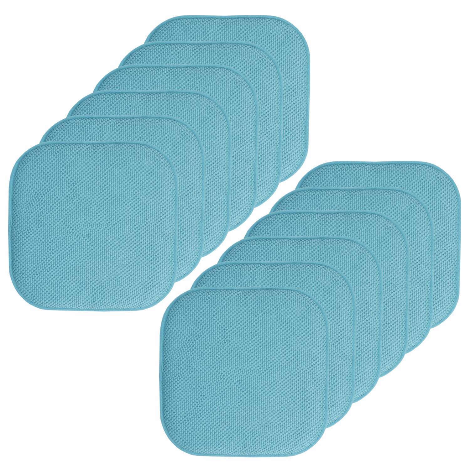 Sweet Home Collection Chair Cushion Memory Foam Pads Honeycomb Pattern Slip Non Skid Rubber Back Rounded Square 16" x 16" Seat Cover, 12 Pack, Teal