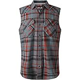 Mens Casual Flannel Plaid snap Shirt Sleeveless with Pocket