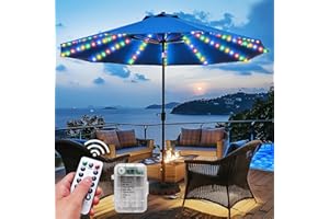 HOLITS Patio Umbrella Lights Cordless 120 LED Table Umbrella Lights with Remote Control Battery Operated Waterproof Parasol String Lights for 7-11 Feet Outdoor Backyard Beach Umbrella Décor (Multi-Colored)