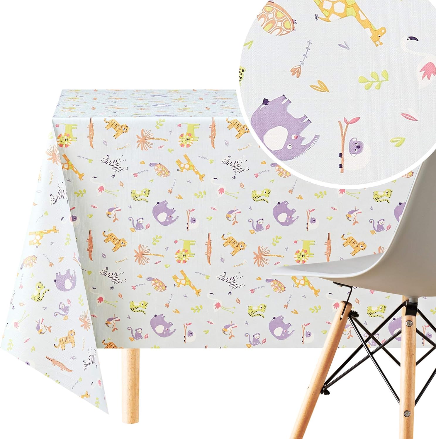 KP HOME Wipe Clean Tablecloth Reusable And Colourful Fun Kids Safari PVC Table Cover Rectangle