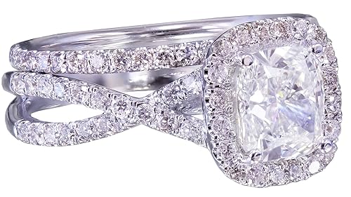 Amazon Com 18k White Gold Cushion Cut Diamond Engagement Ring And
