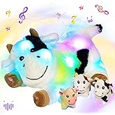 Hopearl LED Musical Stuffed Cow Lighting Up Singing Plush Toy Playset Mommy Cow with 3 Baby Dairy Cows in her Tummy Adjustable Volume Lullaby Animated Soothe for Mom Kids, 15''