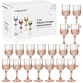 XUWAIDSGN 24 Pcs 7oz Plastic Vintage Wine Glasses Drinking Glasses Unbreakable Wedding Glassware Crystal Water Goblets Reusable Drinkware Vintage Champagne Flutes (24, Pink)