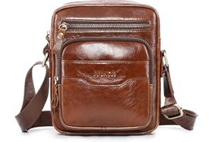 BAIGIO Men's Genuine Leather Shoulder Bag CrossBody for Men Small Messenger Bag Father's Gift Leather Handbag
