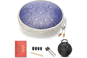 OCARINAWIND Blue 15 Notes 14 Inches Steel Tongue Drum Healing Drum Wide Range Steel Drum with Carrying Bag & Mallets