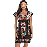 YZXDORWJ Women Mexican Embroidered Dress Ruffle Collar Sleeveless