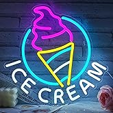Ice Cream Neon Sign for Wall Decor Dimmable Led Neon Sign for Ice cream Shop Birthday Christmas Party Bedroom Bar Drink Shop Wall Decoration USB Powered