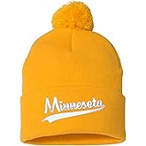 Go All Out State of Minnesota Script Uncuffed Cuffed Marled Pom Embroidered Knit Beanie Cap