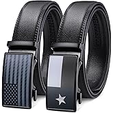 SANSTHS Ratchet Belts for Men 2 Pack, Mens Belts Leather for Dress with Adjustable Slide Buckle, Gift for Him 1 3/8"