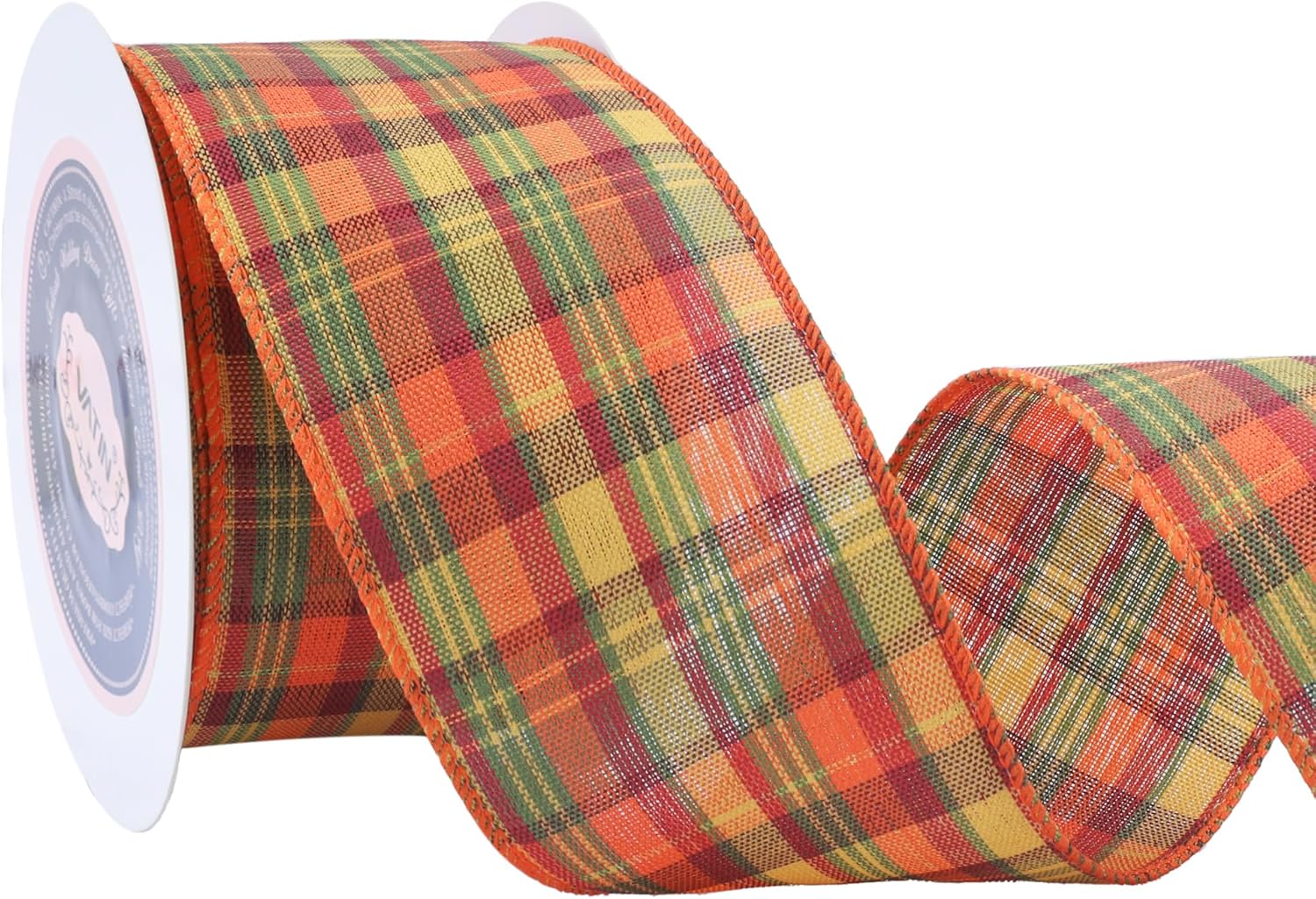 Bows & Ribbons - VATIN Fall 2-1/2 Inch x Continuous 10 Yard Wired Ribbon,Orange Red and Green and Yellow Fall Plaid Ribbon for Big Bow,Fall Wreath,Gift Wrapping,Tree Decoration