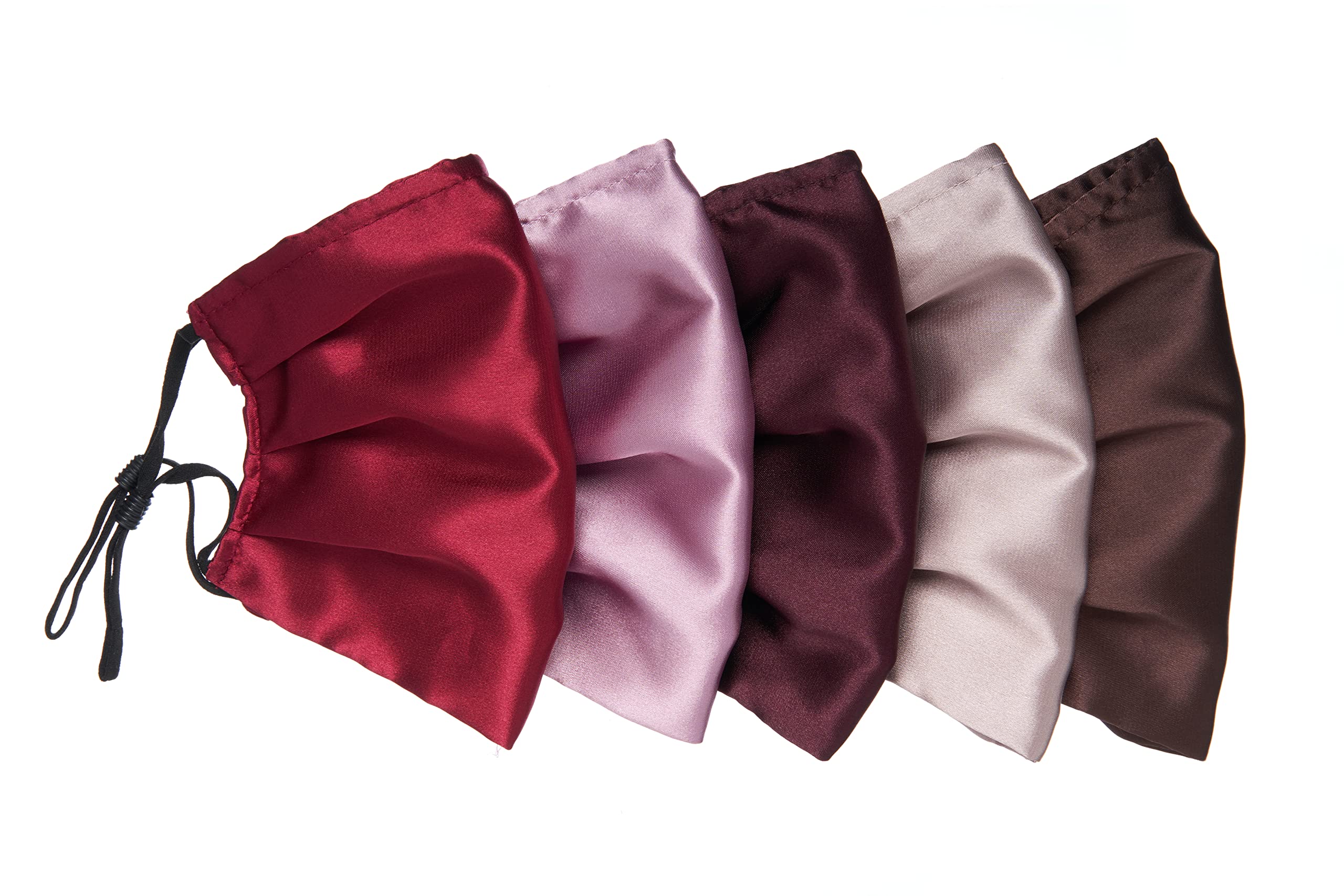 Habac Studio Pack of 5 Satin Silk Face Masks, Face Masks Washable UK, Reusable Face Mask, Mens Face Mask, Masks for Women, Silk Face Covering, Nose Wire, Adjustable, UK Seller (Reds)