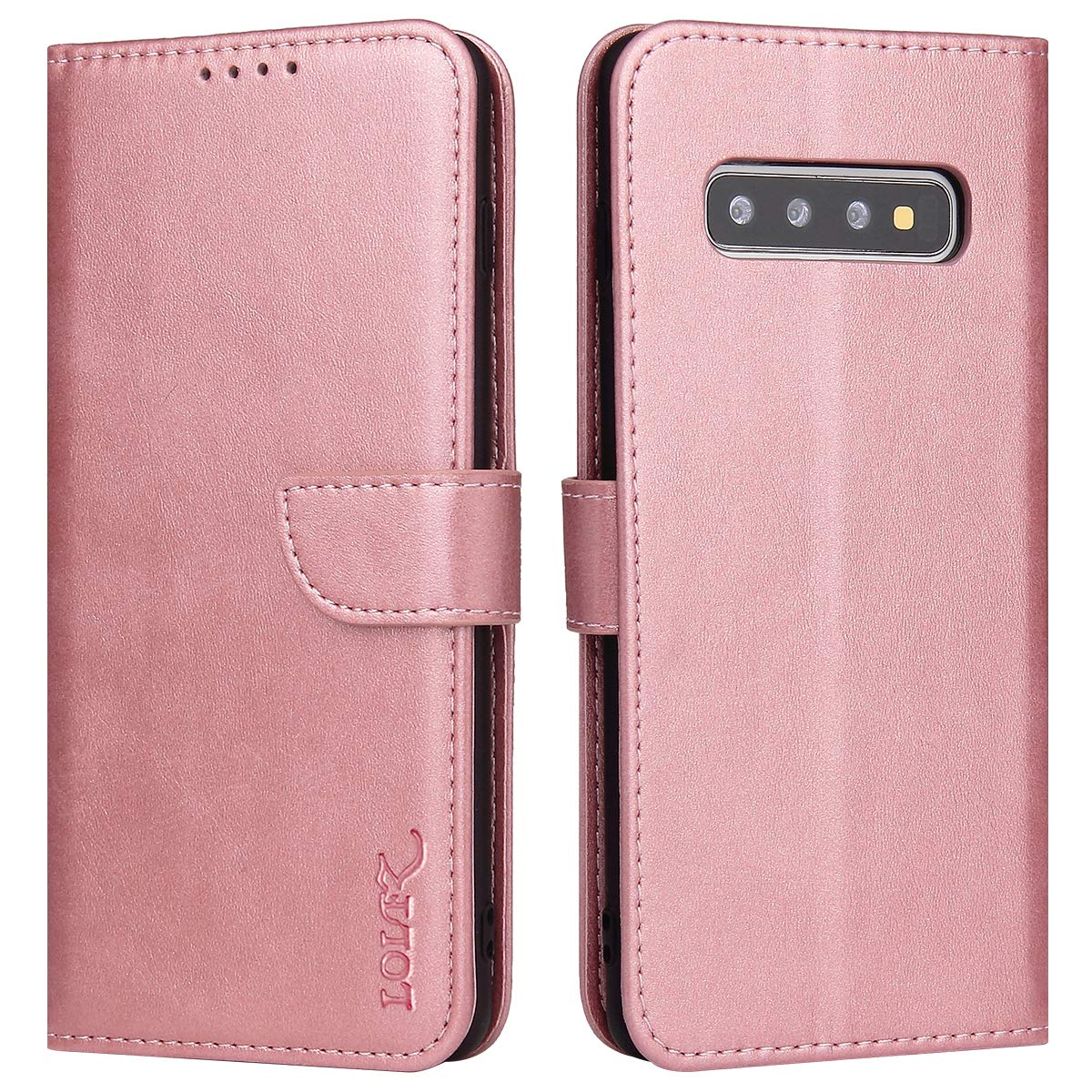 LOLFZ Wallet Case for Samsung Galaxy S10e, Vintage Leather Book Case with Card Holder Kickstand Magnetic Closure Flip Case Cover for Samsung Galaxy S10e - Rose Gold