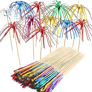 200 Pieces Foil Frill Firework Cupcake Picks Firework Party Cake Toppers Snacks and Fruits Picks for Christmas Birthday Wedding Decoration, Multi-Color