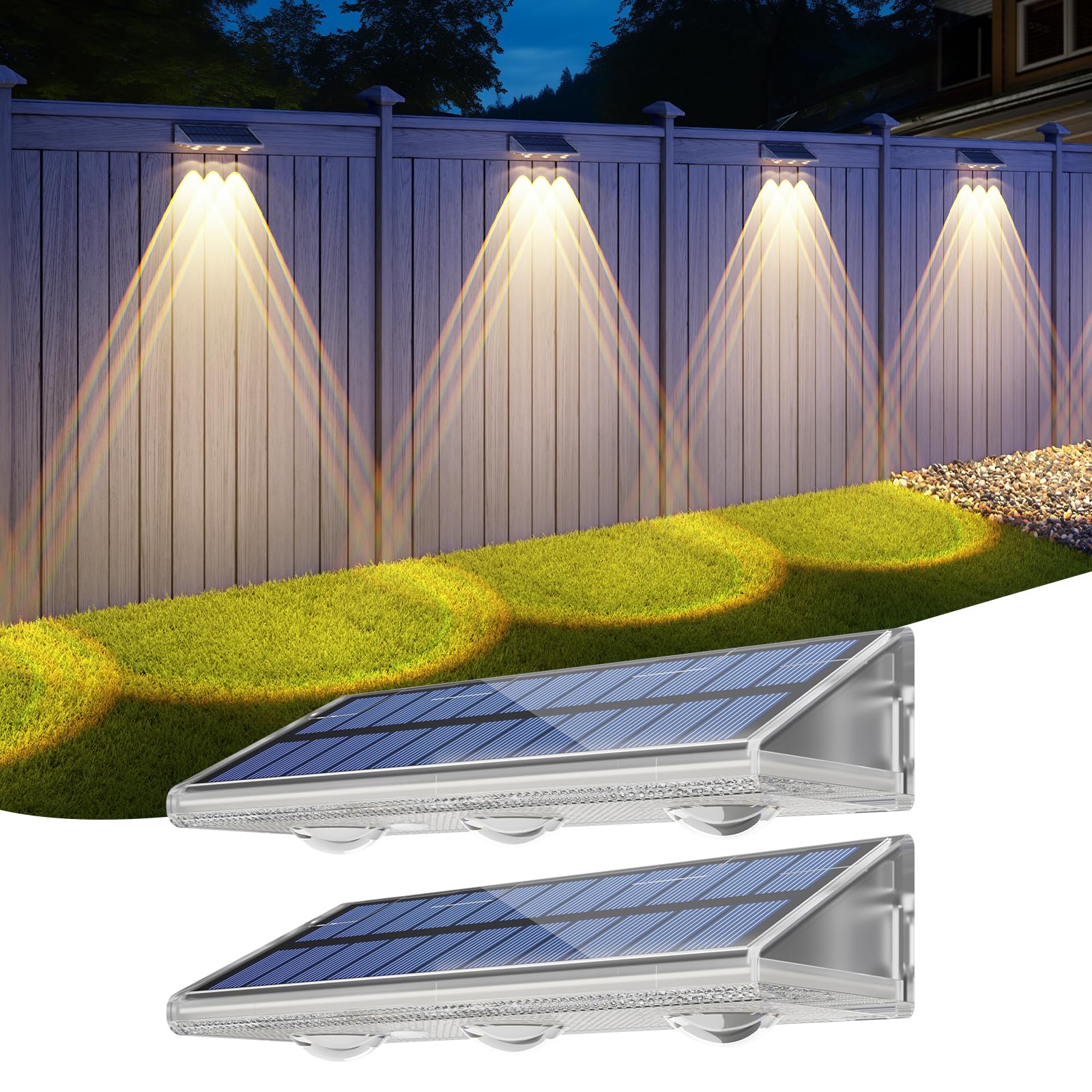 Photo 1 of YiLaie Solar Fence Lights Outdoor 3000K/4500K/6500K 3 Mode, IP67 Waterproof Fence Solar Lights Outdoor,2000mAh Solar Powered Fence Light for Outside Backyard/Step/Patio/Deck/Stair Railings (2 Pack)