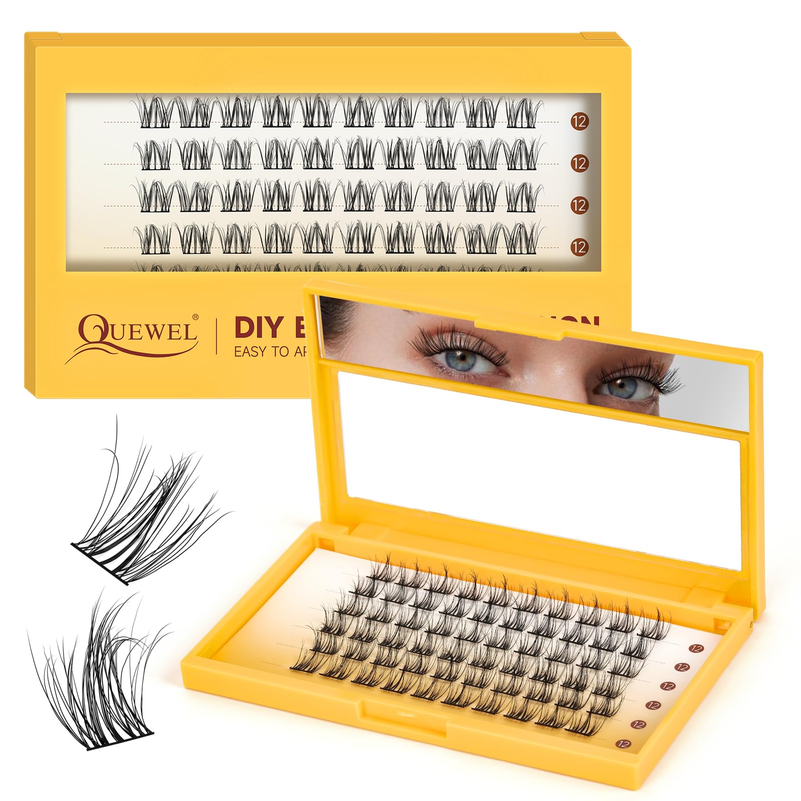 QUEWEL Lash Clusters 60Pcs Eyelash Clusters 12mm 3D DIY Lash Extensions Soft and Fluffy Cluster Lashes Easily Create Natural Effects At Home(LTM02-12mm) — image 1