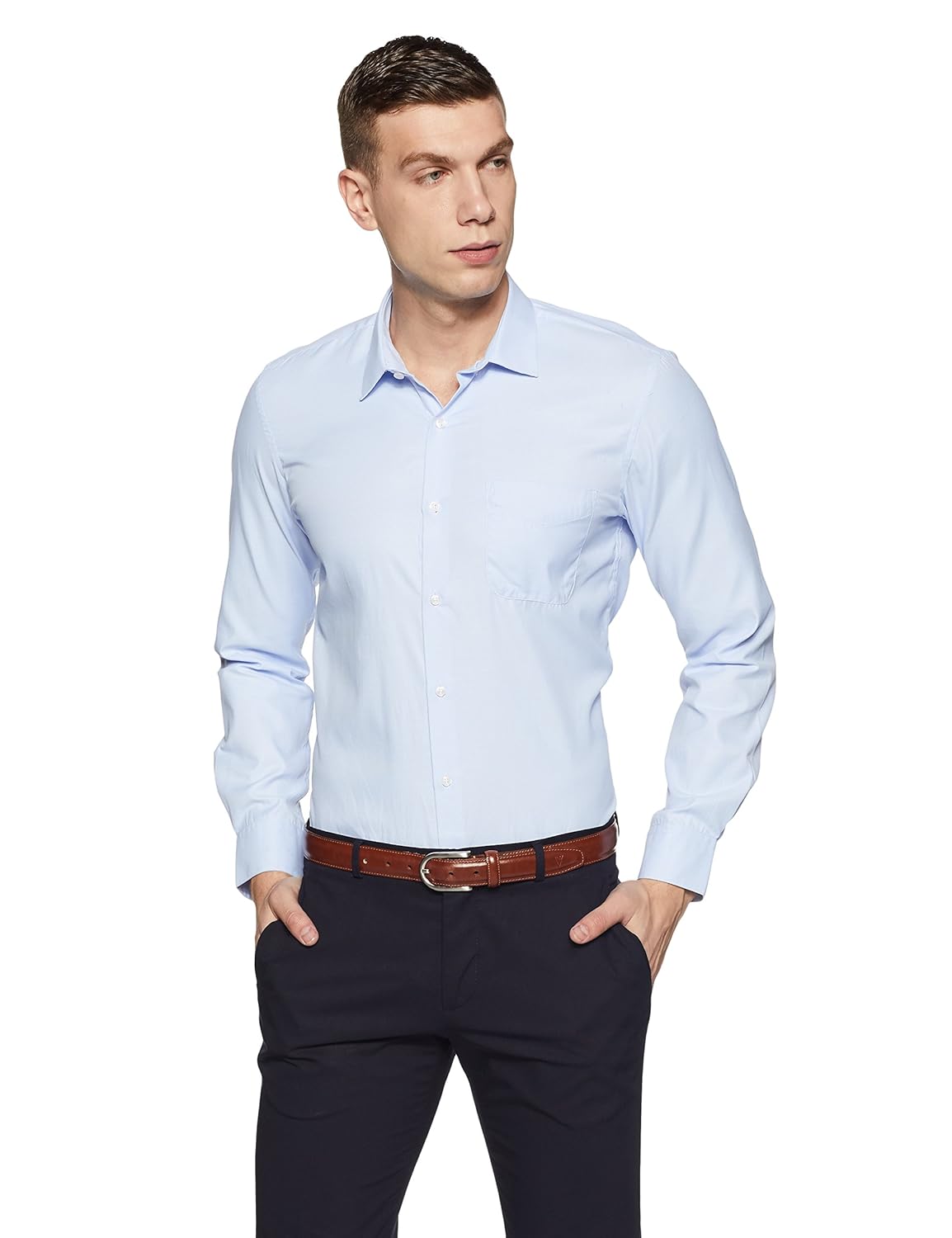 peter england men's plain slim fit formal shirt