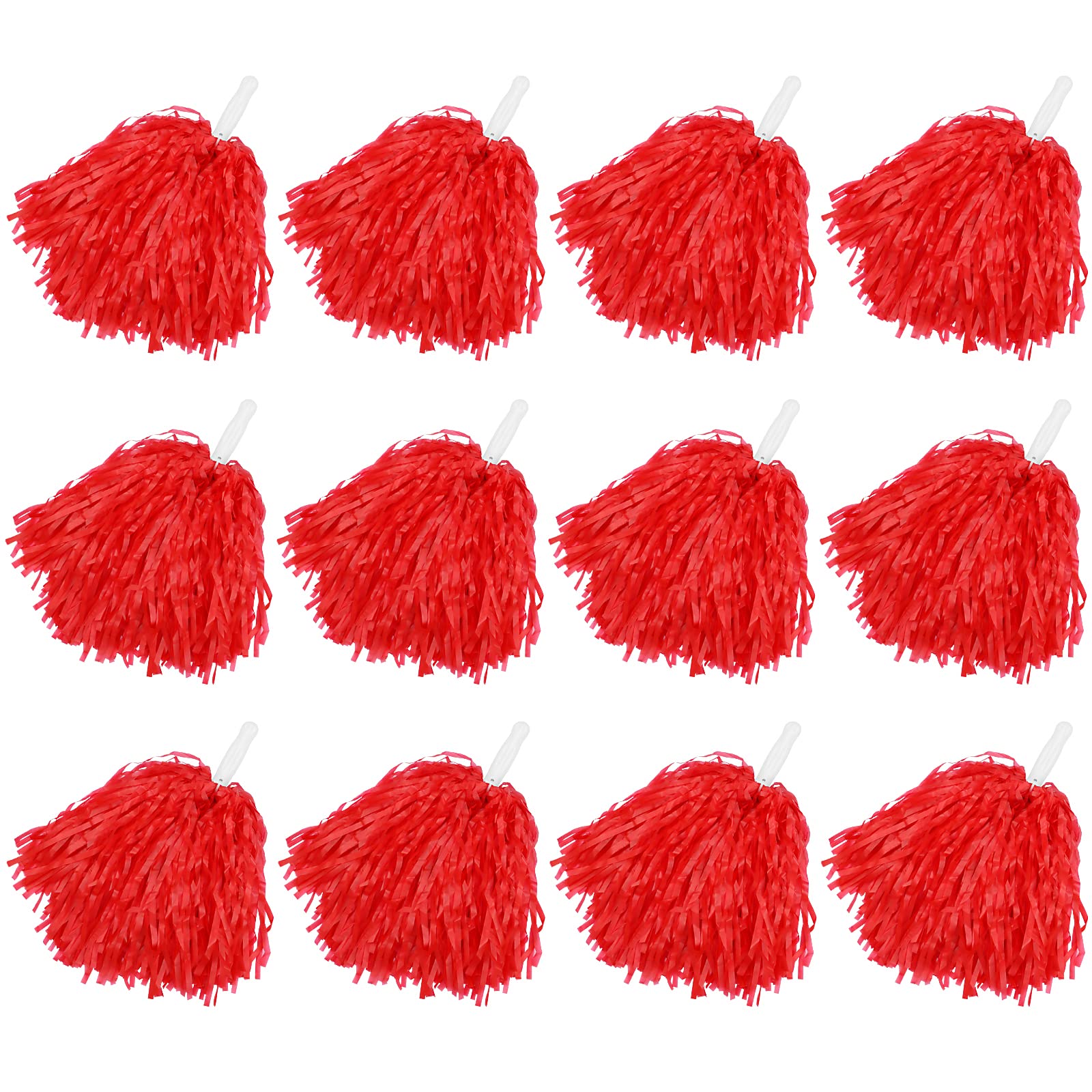 Faxco 12Pack Plastic Pom Poms Cheerleading Pom Poms Sports Dance Cheer Plastic Pom Pom for Rooters,Cheering Squard,Cheering Team (red)