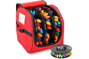 IRRANTAN Christmas Light Storage Bag, Heavy Duty 600D Fabric with Reinforced Handle, 3 Reels Stores up to 375 Ft of Mini Lights & Extension Cords, Waterproof & Anti-tear Christmas Storage Bag for Holiday, Red