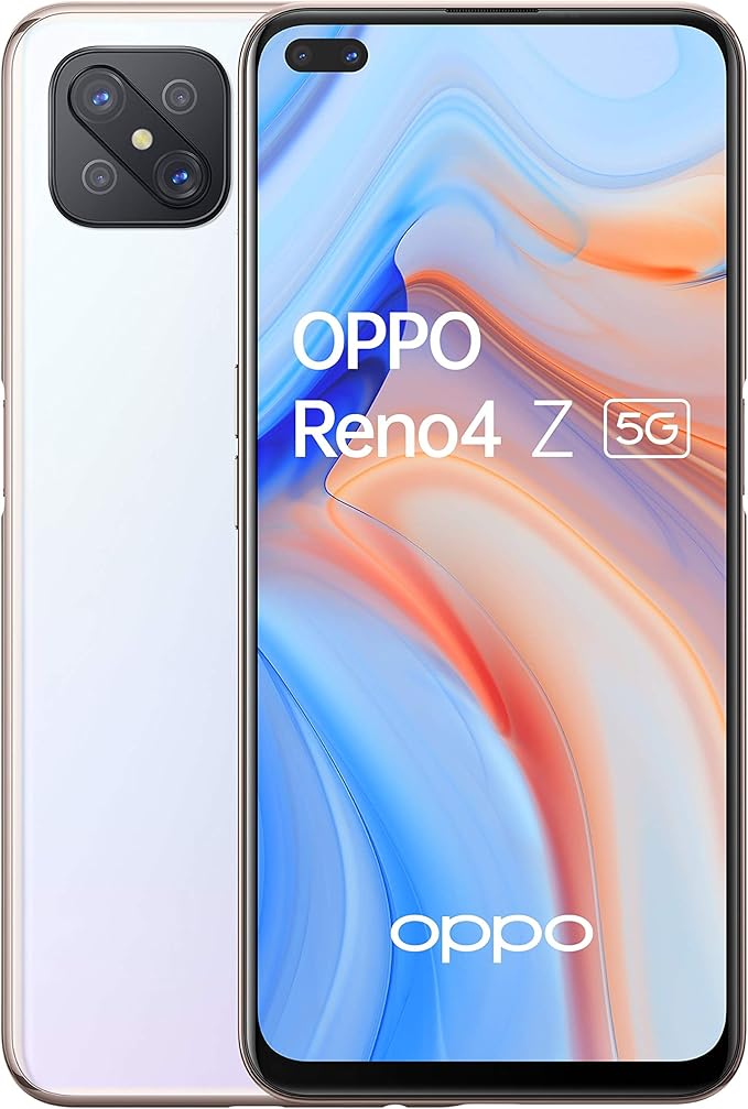 OPPO Reno4 Z Smartphone 5G, Display 6.5''+Refresh Rate 120Hz, 4 Fotocamere, RAM 8GB e 128GB Espandibile, Batteria 4000 mAh, Dual Sim, 2020, [Versione italiana], Dew White