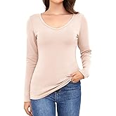 Ganado Long Sleeve Shirts for Women V Neck Thermal Shirt Layering Undershirts Plain Fitted Basic Tops